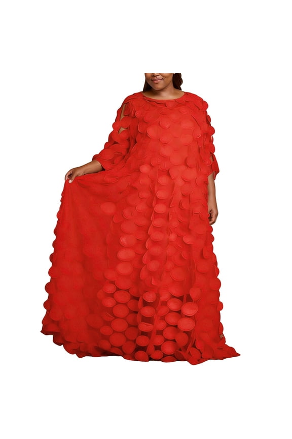 Elegant African Applique Boat Neck Chiffon Gown Casual Maxi Dress for Women