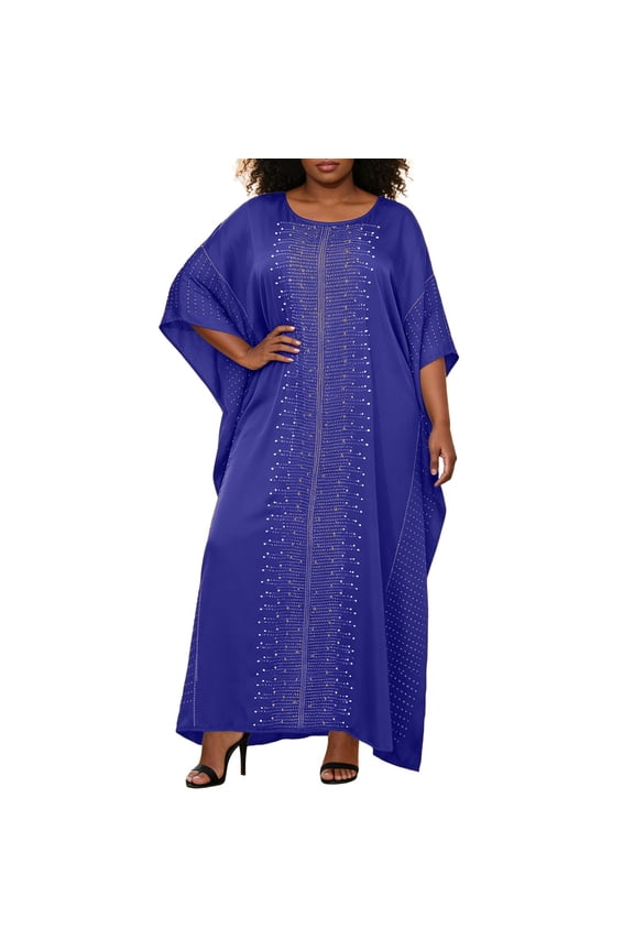 Elegant African Kaftan Maxi Dress with Fashion Beading and Rhinestone Embellishments