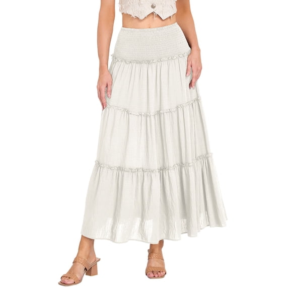 MuXiKeJi Clothes Elegant High Waisted Maxi Skirt Flowy A-Line Design with Ruffle Tiered Details for Women