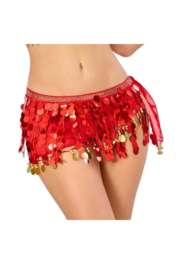 Exquisite Belly Dance Performance Wrap Skirt With Sequined Fringe And Decorative Chain For Elegant Practice