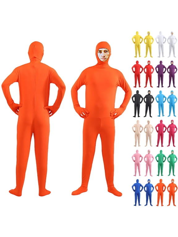 Full Body Suit Zentai Adults Kids Solid Color Open Face Bodysuit Skin Tight Jumpsuit | Unisex Morphsuit for Halloween Invisible Man Cosplay Party 12 Colors