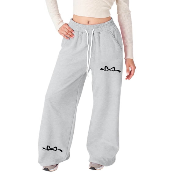 MuXiKeJi Clothes Girl's Cute Graphic Cargo Pants Bowknot Wide Leg Pants Elastic Waisted Casual Trousers