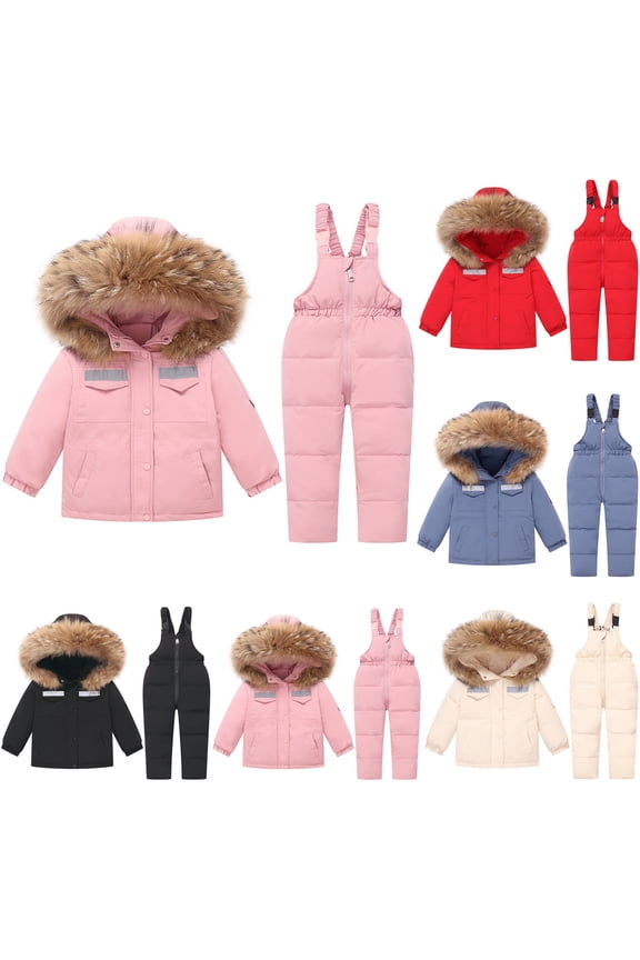 Girls 2 Piece Snowsuits Kids Hooded -Lined Waterproof Ski Suits Coveralls Winter