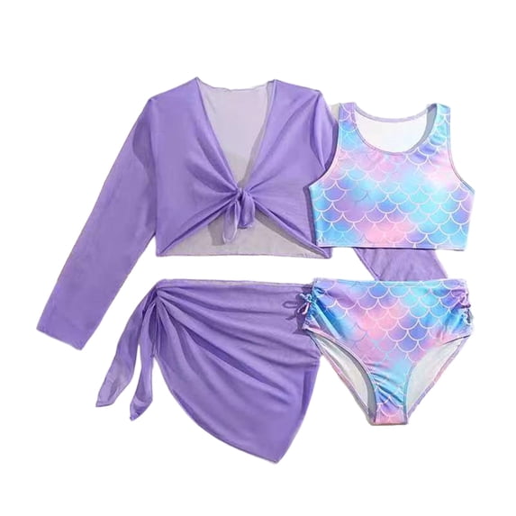 MuXiKeJi Clothes Girls 3 Piece Swimsuits for Girls Bikini Set with Skirt Hawaiian Bathing Suits Beach Swimwear 3-16 Years