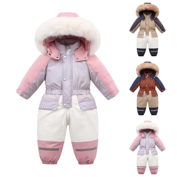 MuXiKeJi Clothes Girls Boys Waterproof Snowsuits Toddler Kids Winter Snow Ski Suits One Piece Outdoor Hooded Jumpsuit Outfits