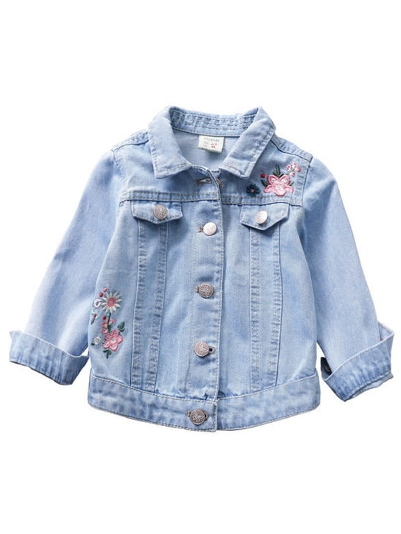 Girls Denim Jacket With Embroidered Collar Casual Loose Fit Outerwear For Toddlers Kids Spring Fall Fashion