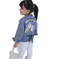 thumbnail image 1 of MuXiKeJi Clothes Girls Denim Jacket With Embroidered Collar Casual Loose Fit Outerwear For Toddlers Kids Spring Fall Fashion, 1 of 8