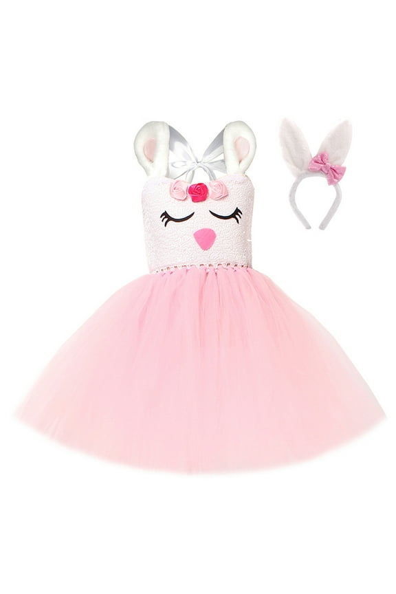 Girls Easter Dresses Size 12 Happy Easter Cartoon Rabbit Backless Sleeveless Pretty Party Dance Skirt Little Girl Outfits Toddlers