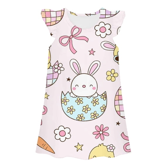 MuXiKeJi Clothes Girls Easter Dresses Size 18 Round Neck Rabbit Tops Egg Hunt Summer Sleeveless Comfortable Cosplay Costume Gown Dresses Baby Girl Clothes Infant Girl Dresses