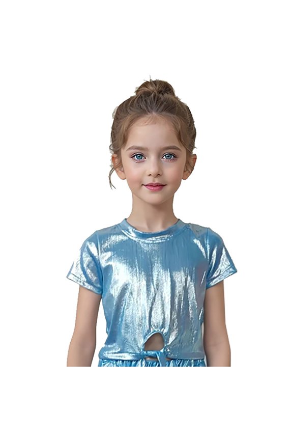 Girls Glitter Performance Shiny Metallic Dancewear Party Outfit Stage Wear
