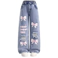 thumbnail image 1 of MuXiKeJi Clothes Girls Jeans Baggy Denim Pants Wide Leg Tween Washed Trousers Casual Youth Kids Junior Preteen Preppy Back to School Bottoms Pockets Mid Rise Y2K, 1 of 7