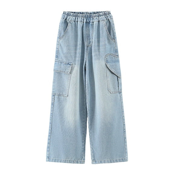 MuXiKeJi Clothes Girls Jeans Pants Straight Wide Leg Loose Fit Denim Cargo Pants Autumn Fashion Casual Bottoms for Youth Girls Wide Leg Jeans