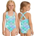 thumbnail image 1 of MuXiKeJi Clothes Girls One Piece Swimsuit Age 10-12 Modest Ruched Girls Swimwear Tankini Quick Drying Cute Printed Bathing Suit Stretch Strap Modest Swimwear with Cover Up, 1 of 5