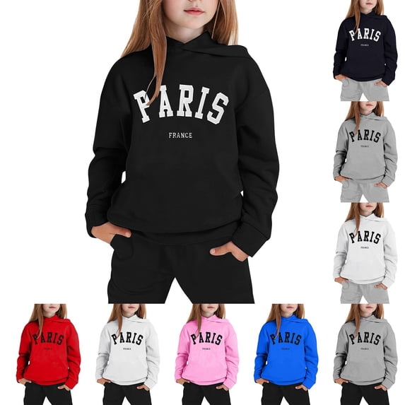 MuXiKeJi Clothes Girls Outfits Size 12 Cute Print Long Sleeve Comfortable Hooded Sweatshirt and Jogger Sweatpants Clothing Fall Kids 2pcs Outfits