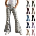 thumbnail image 1 of MuXiKeJi Clothes Girls Plaid Flare Pants High Waist Relax Fit Active Dance Bell Bottoms with Pockets School Uniform Pants for Kids 5-6 Years, 1 of 6
