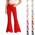 thumbnail image 1 of MuXiKeJi Clothes Girls School Uniform Pants Kids High Stretchy Flare Dress Pants Elastic Waist Bell Bottom Trousers 7-8 Years, 1 of 7