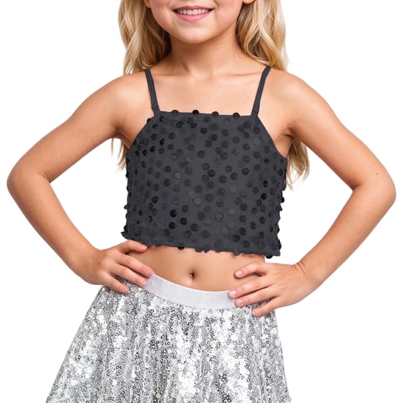 MuXiKeJi Clothes Girls Sparkling Adjustable Elastic Carnival Top with Sequin Design for Belly Button Show Off