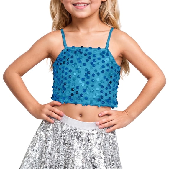 MuXiKeJi Clothes Girls Sparkling Adjustable Elastic Carnival Top with Sequin Design for Belly Button Show Off