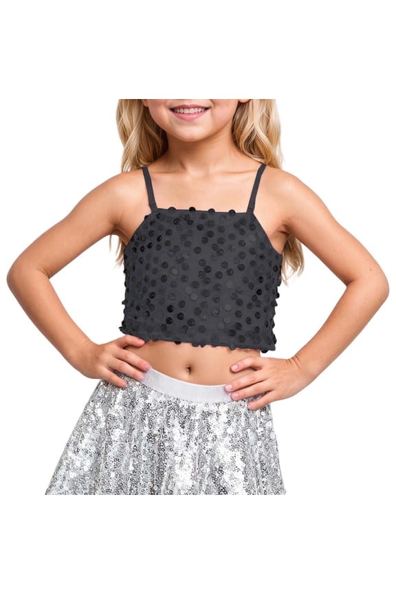 Girls Sparkling Carnival Adjustable Elastic Band Sequin Crop Top for Kids and Teens