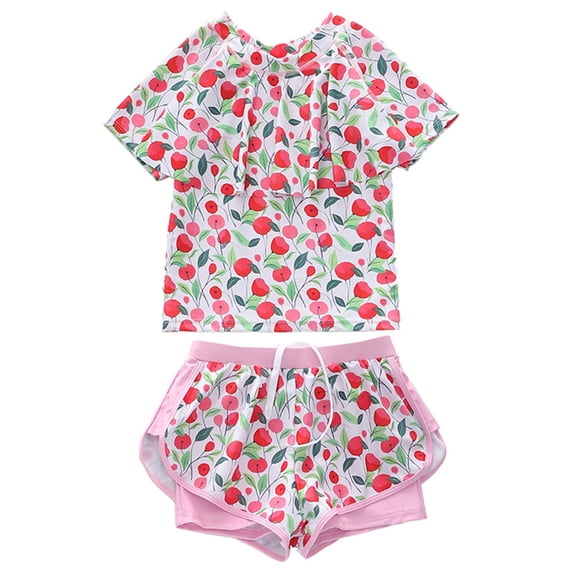 MuXiKeJi Clothes Girls Summer Swimsuit Color Block Padded Adjustable Strap Tankini Ruched Swimwear Set Two Piece Beach Bathing Suit