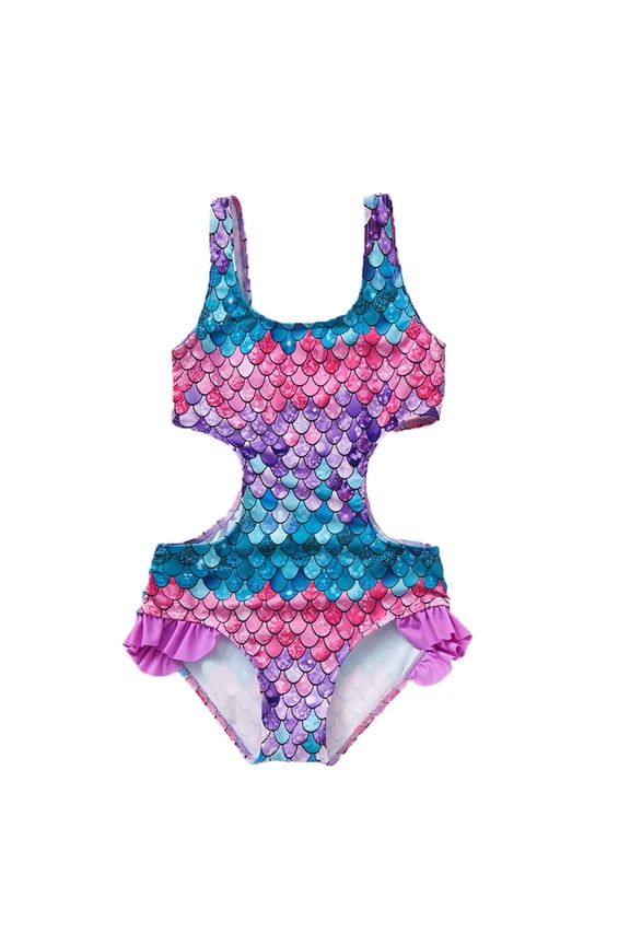 Girls Swimsuit Tropical Print Cut Out One Piece Bathing Suit with Chest Pad Adjustable Straps Girls' Swimwear 7-18T