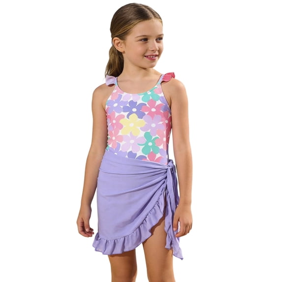 MuXiKeJi Clothes Girls Swimsuits Two Piece Floral Tankini Sets with Chest Pad Size 6-15 Years