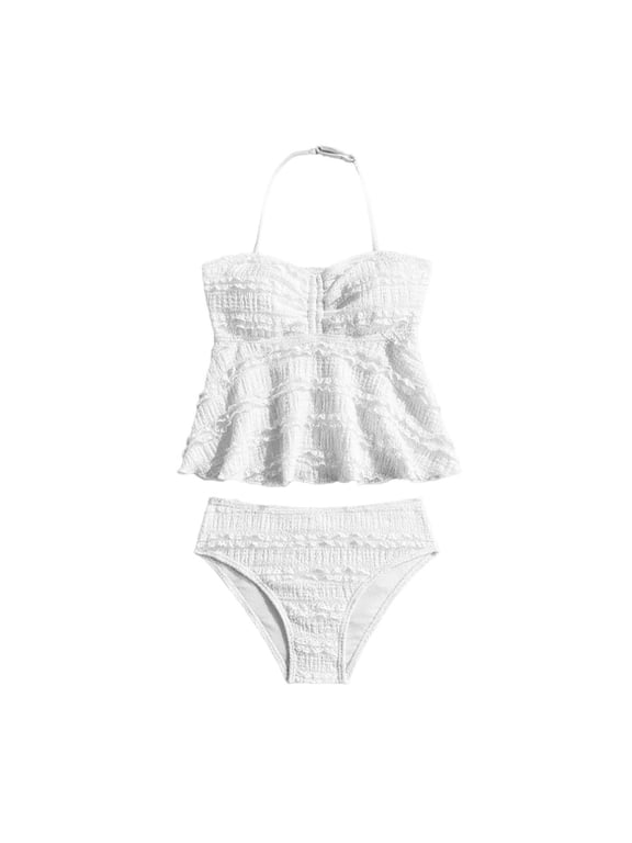 Girls Tankini Swimsuit 2 Piece Bathing Suits for Girls Square Collar Swim Tank Top and Drawstring Bottoms for 9-16Y