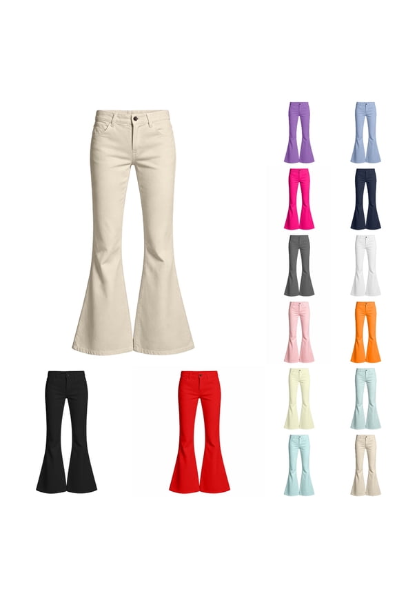 Girls' Uniform Flare Leg Chino Pants Kids Bootcut Dress Pants School Uniform Slacks Preppy Clothes