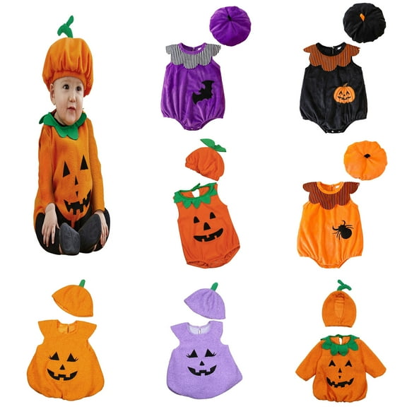 MuXiKeJi Clothes Halloween Pumpkin Bodysuit Toddler For Cute Baby,Halloween Pumpkin Outfit Toddler 2025, Unisex Kids Sets For Boys Girls,Halloween Clothes Romper Tops Hat Footies