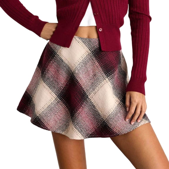 MuXiKeJi Clothes High Waisted A-Line Mini Skirt Elegant Plaid Pleated Flared Skater Design for Women