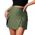thumbnail image 1 of MuXiKeJi Clothes High Waisted Elastic Mini Skort with Double Slit Side Zipper A-Line Short Skirt Pants for Women, 1 of 7