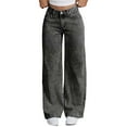 thumbnail image 1 of MuXiKeJi Clothes High Waisted Flared Denim Jeans For Teen Girls Featuring Embroidered Back Pockets And Snowflake Wash Distressed Wide Leg Casual Fashion Trousers,Back To School, 1 of 9