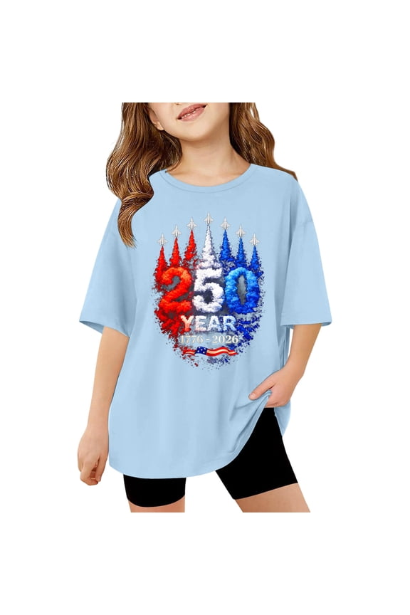 Kids 250 Years America Shirt Patriotic 1776-2026 Anniversary Tee for Girls Boys 4th of July Celebration Size 6-16