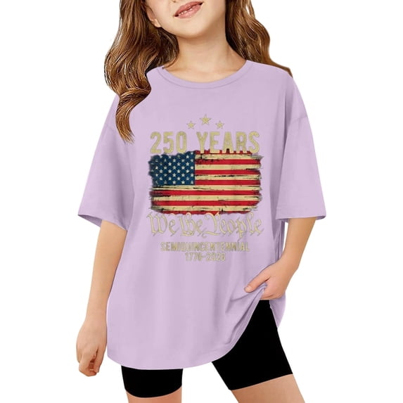 MuXiKeJi Clothes Kids 250 Years America Shirt Patriotic 1776-2026 Anniversary Tee for Girls Boys 4th of July Celebration Size 6-16