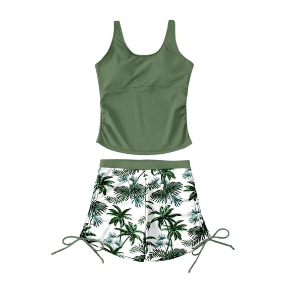 MuXiKeJi Clothes Kids Girls Tankini Swimsuits Tropical Print Bathing Suit Two Piece Girls' Swimwear with Tie Side Knot 9-16T