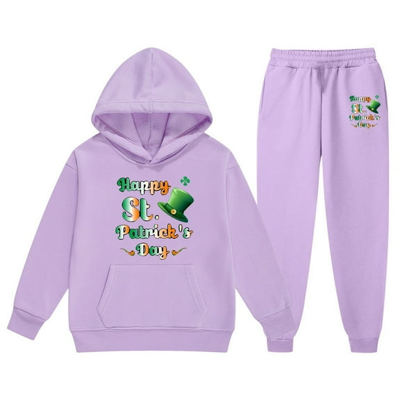 MuXiKeJi Clothes Kids St. Patrick'S Day Printed Hoodie Set Long Sleeve Pullover Tops Pants Suit Festive Clothes Parade & Family Celebrations