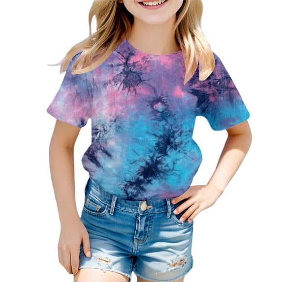 MuXiKeJi Clothes Kids Tie Dye Shirt Size 4-16 Years Short Sleeve Hippies Senior Tees T Shirts for Boys Girls