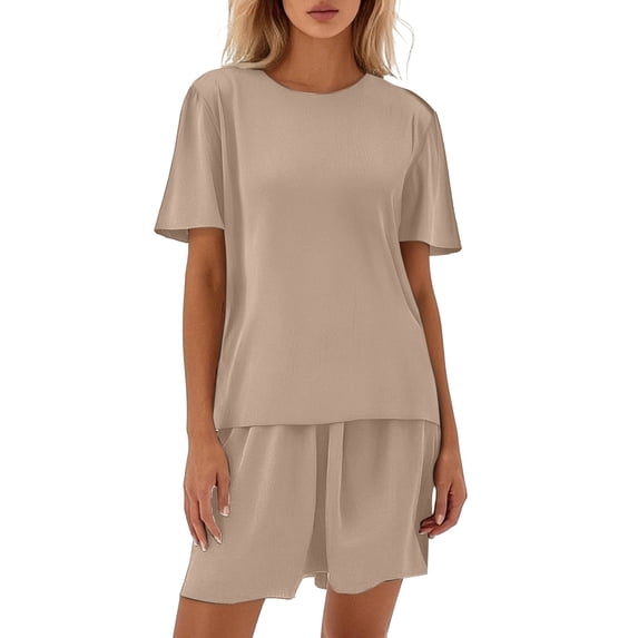 MuXiKeJi Clothes Lounge Sets For Women 2 Piece Ribbed Knit Shorts Set Casual Short Sleeve Tops Biker Shorts Vacation Cruise Outfits