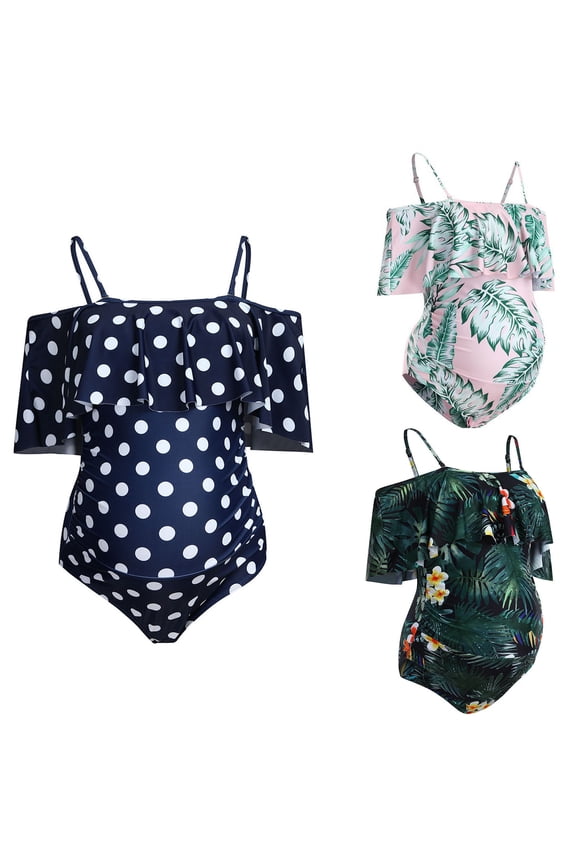 Maternity Swimsuit One Piece Bathing Suit for Women Pregnancy Swim Ribbed Ruched Modest Swimwear Beach Wear
