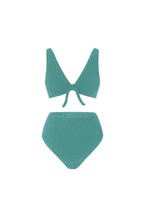 Maternity Swimsuit Two Piece V Neck High Waisted Ruched Pregnancy Bikini Bathing Suit Bump-Friendly Swimwear
