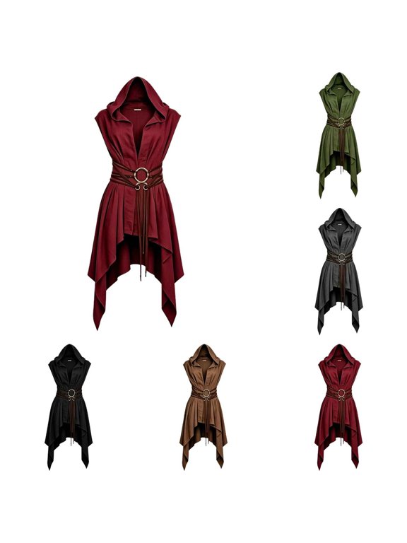 Medieval Hooded Tunic Men Women Viking Pirate Sleeveless Surcoat With Irregular Hemline | Unisex Renaissance Halloween Costume Cape Top for LARP Knight Cosplay One Size 125cm