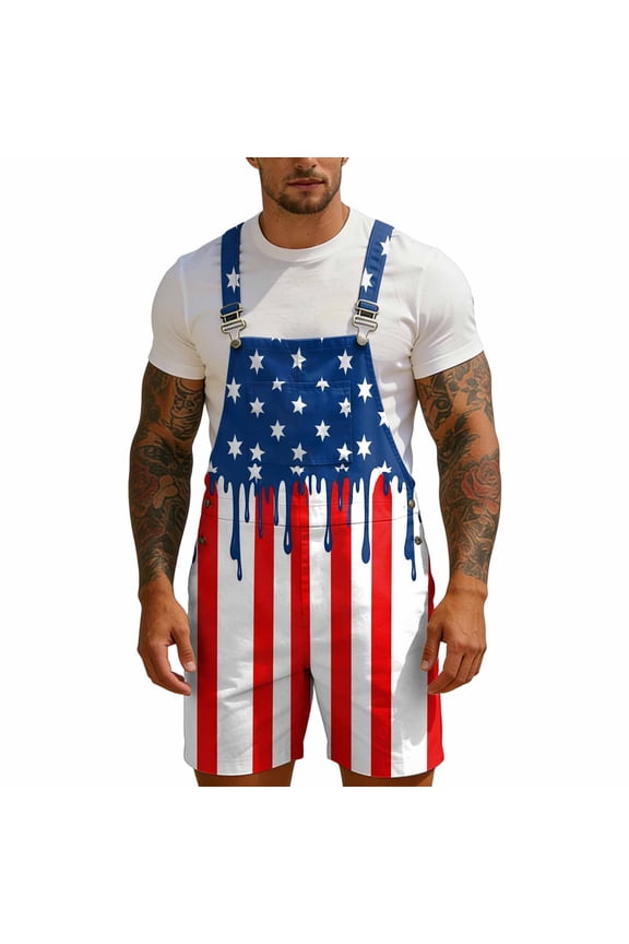 Men American Flag Bib Overalls Fourth Of July Womens Rompers for Summer Coveralls Patriotic Shorts Cute Workout Jumpsuits Button Denim Bib Outfits