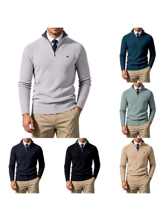 Men'S Half Zip Neck Sweater Rib Knit Winter Pullover Vertical Rib Knit Half Zip Neck Thick Warm Feel for Fall Winter Layering Travel Weekends Outdoor Outings