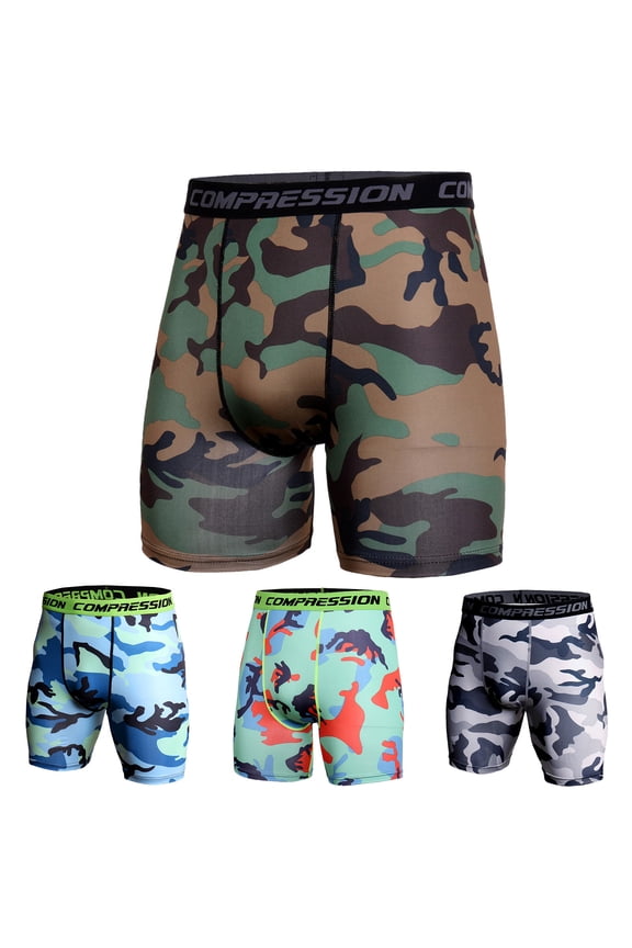 Men and Youth Boys Camouflage Gym Compression Tight Shorts Quick-Drying Breathable Running Fitness Underpants
