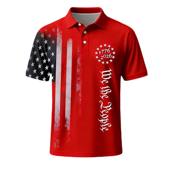 MuXiKeJi Clothes Men's American 250Th Anniversary Art Print Hawaiian Shirt 1776-2026 Patriotic Tee