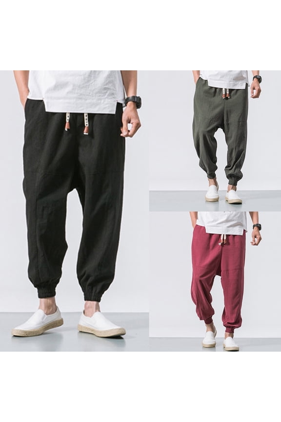 Men's Casual Harem Pants Loose Fit Drawstring Lightweight Solid Color Streetwear Casual Baggy Yoga Jogger