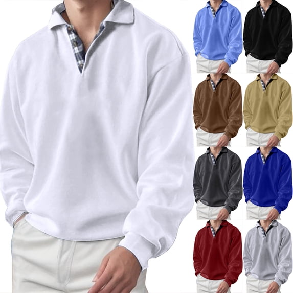 MuXiKeJi Clothes Men's Long Sleeve Polo Shirts Regular Fit Plaid Collar Cotton Golf T-Shirts Fall Winter Casual Sweatshirt Top
