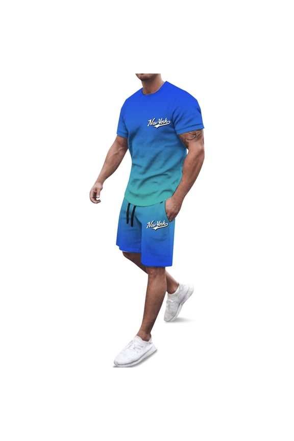 Men's Raw Cut Cropped T Shirt and Shorts Set 2 Pieces Outfits Summer Short Sleeve Suit Tracksuit with Pockets