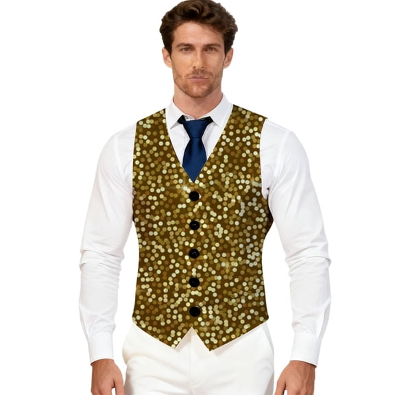 MuXiKeJi Clothes Men's Sequin Vest Bowtie Prom Suit Vest for Men Tuxedo Dinner V Neck Slim Fit Waistcoats