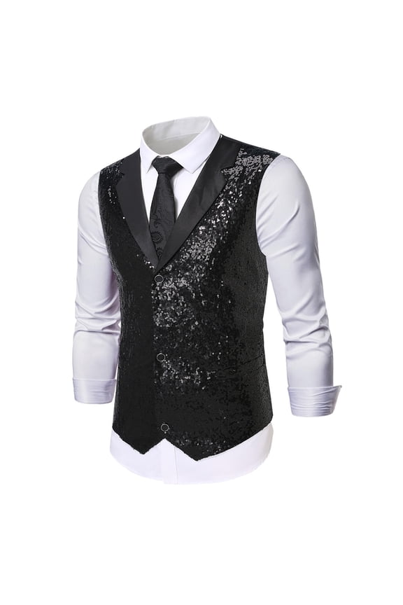Menâs Sequin Vest Sparkly V Neck Shiny Waistcoat for Men Disco Party Vest Prom Mardi Gras Carnival